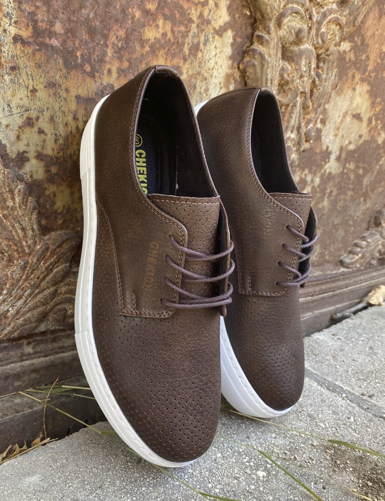 Ανδρικά καφέ διάτρητα casual παπούτσια δερματίνη CH061K